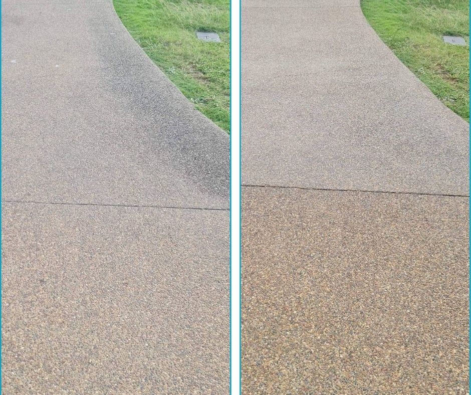 How can high-pressure cleaning help with mold and mildew on driveways?